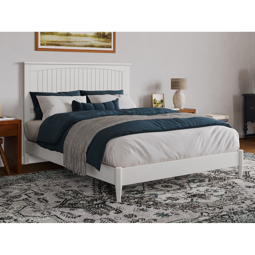 Queen Size Wood Platform Bed - Low Profile Modern Design, USB Charger Included