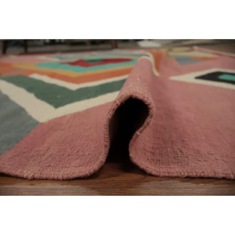 Hand Woven Oriental 100% Wool Carpet Southwestern Modern Multi-Colored Kilim Area Rug - 11' 2'' X 7' 11''
