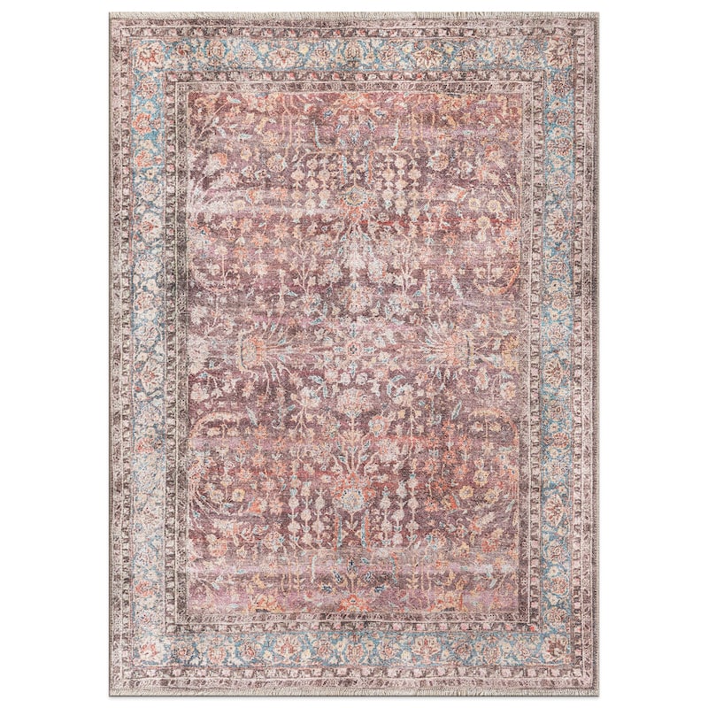 World Rug Gallery Vintage Distressed Bordered Washable Area Rug