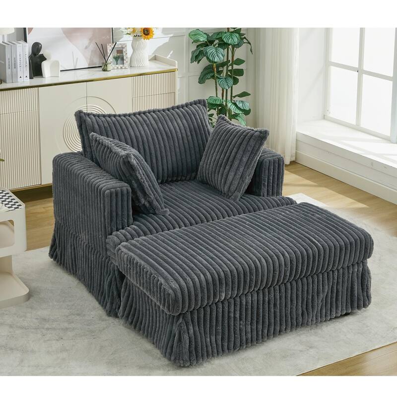 47.7" Oversized Corduroy Chaise Longue with Ottoman