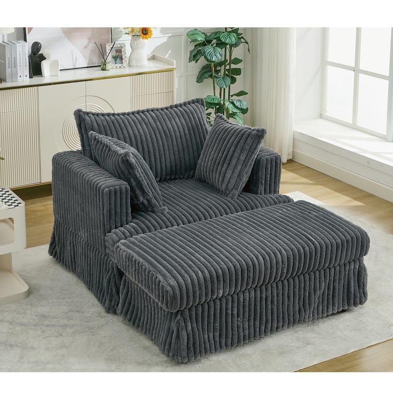 Dark Gray Modern 47.8" Upholstered Oversized Chaise Longue Chair with Ottoman and Pillows