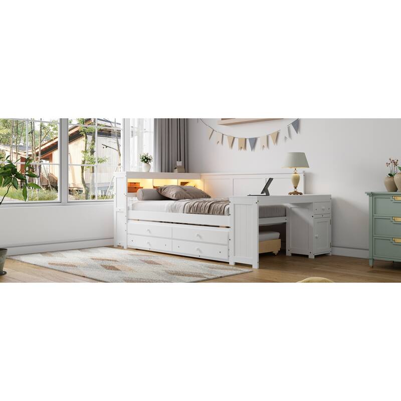 Roomfitters Full Daybed with Trundle, Storage Shelves and Charging Station