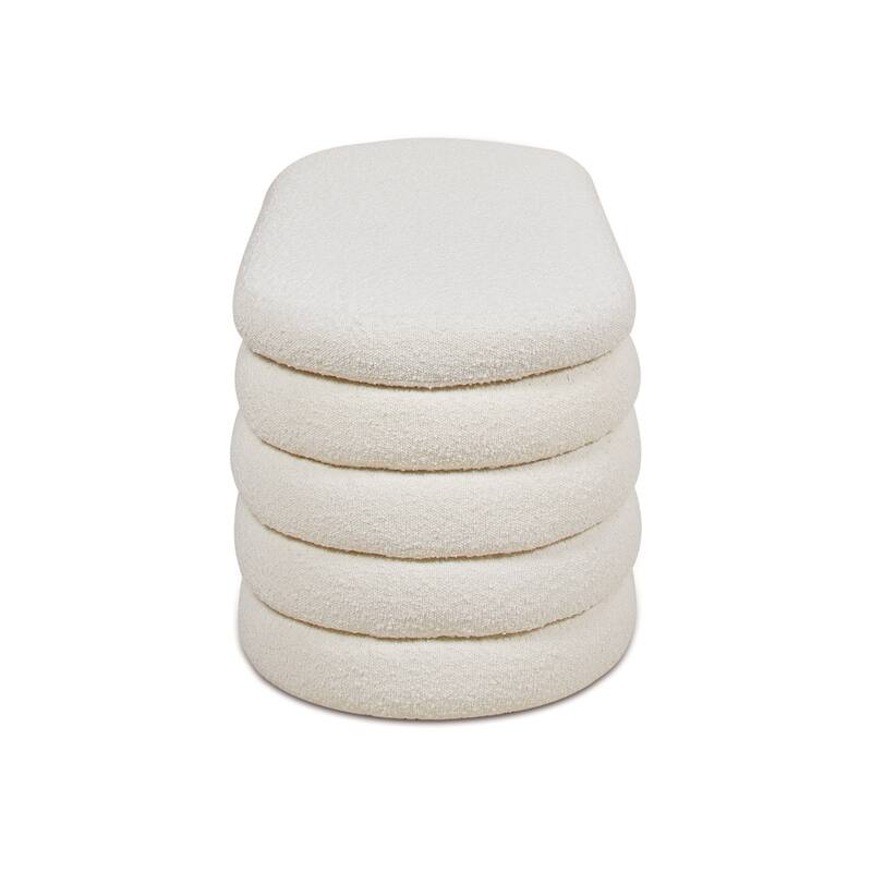 Fuji 49" Boucle Faux Sherpa Upholstered Tufted Oval Storage Bench