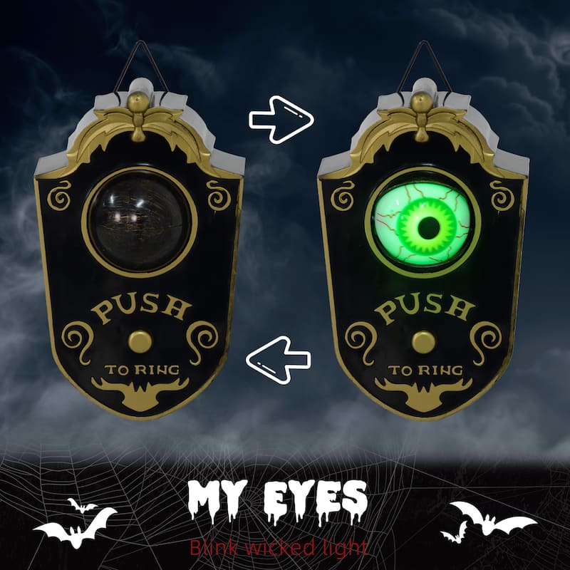 7.1" Halloween Decoration Animatronic Doorbell with Simulation Light up Eyeball Sound Motion Activated Piercing Sound