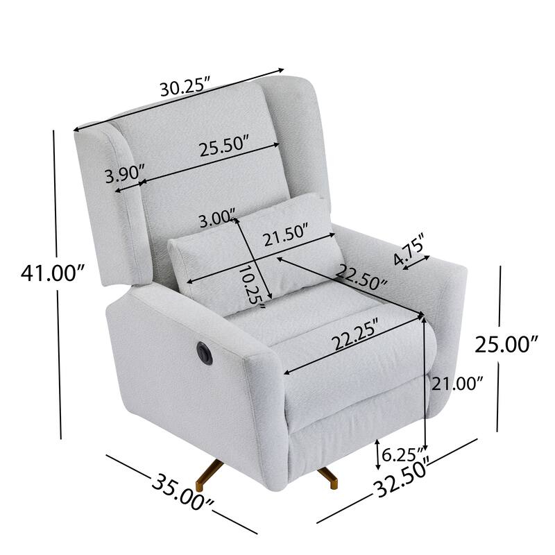 Boucle Fabric Power Recliner Chair, Swivel Armchair with Adjustable Backrest, Modern Swivel Recliner with Thick Cushion
