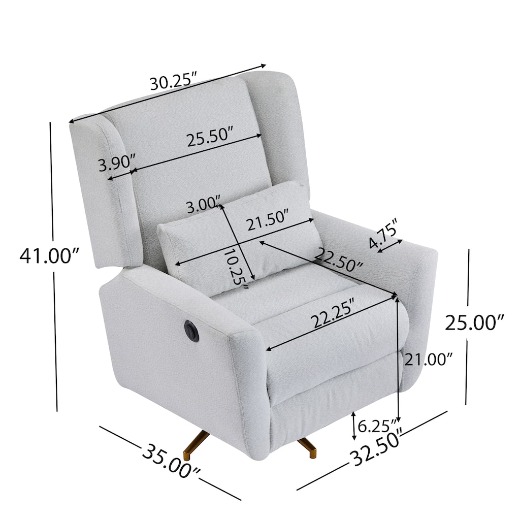 Roomfitters Power Swivel Recliner Chair, Upholstered 360° Swivel Power Recliner with Gold 5-Star Base