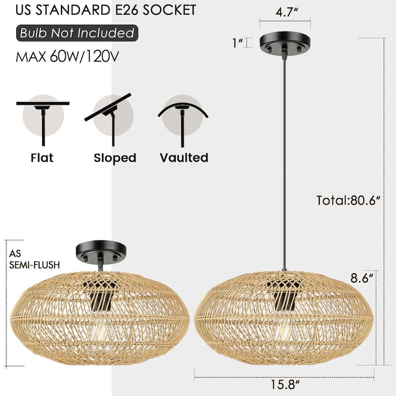 16''Rattan Pendant Light
