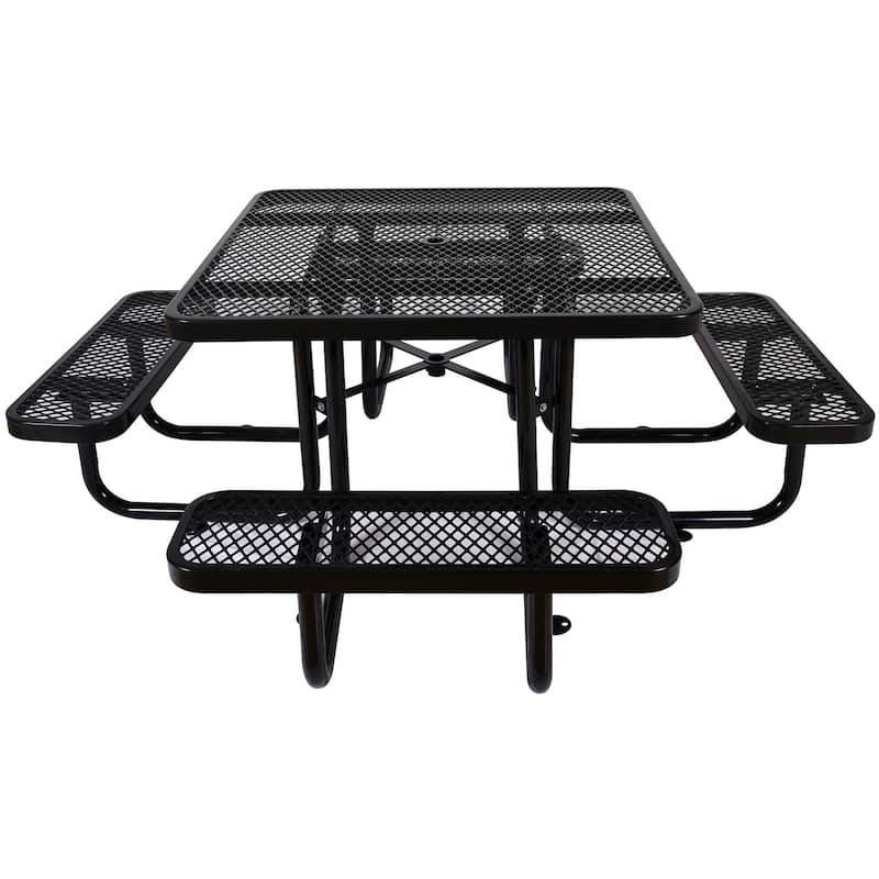 46" Heavy Duty Square Steel Picnic Table, Black with Umbrella Hole