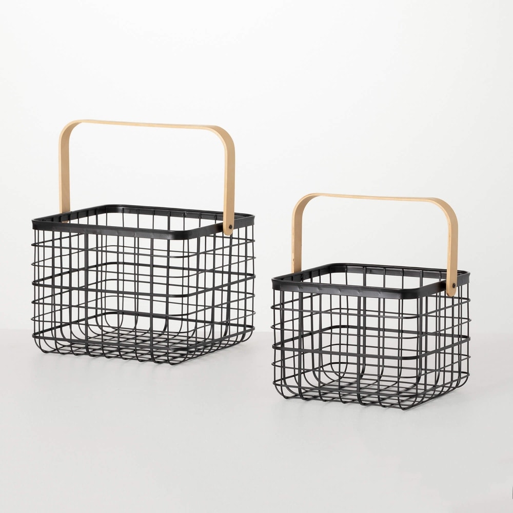 Modern Pierced Iron Tray Basket with Wooden Divider - Bed Bath & Beyond -  19565806