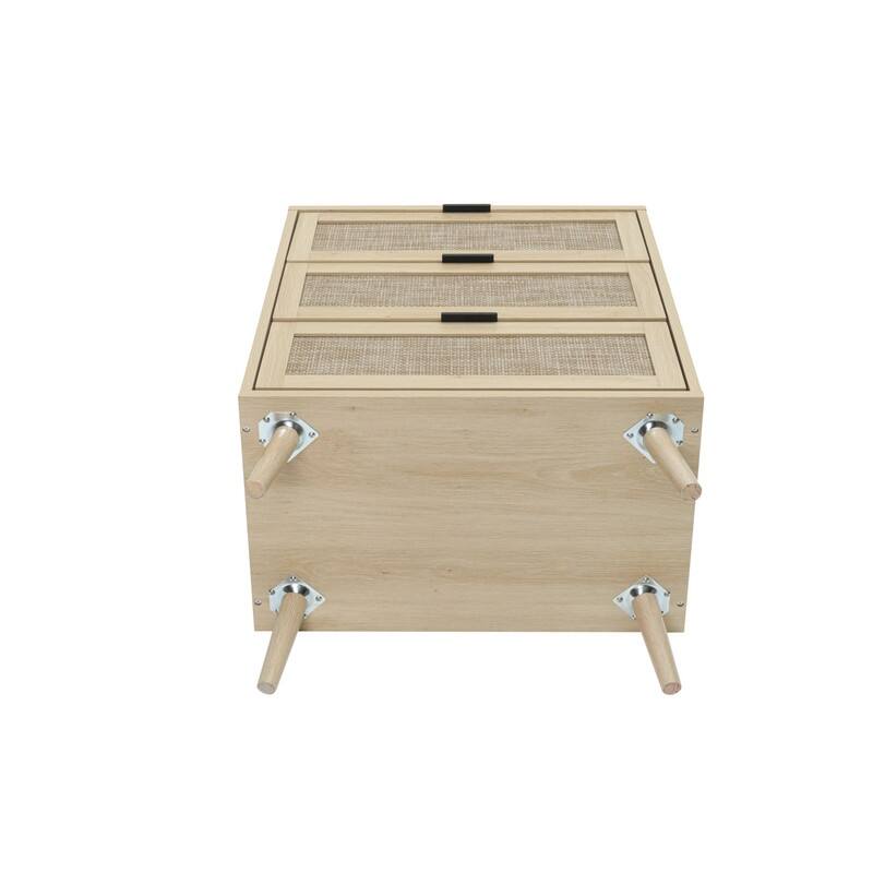 Wood Storage Cabinet with 3 Engineered Rattan Drawer Suitable for Bedroom,Living Room,Study