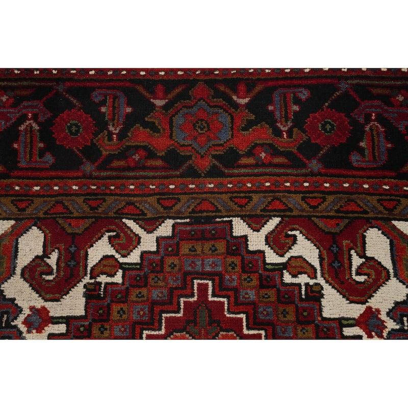 Hand Knotted Oriental 100% Wool Carpet Traditional Geometric Red Heriz Area Rug - 10' 10'' X 7' 7''