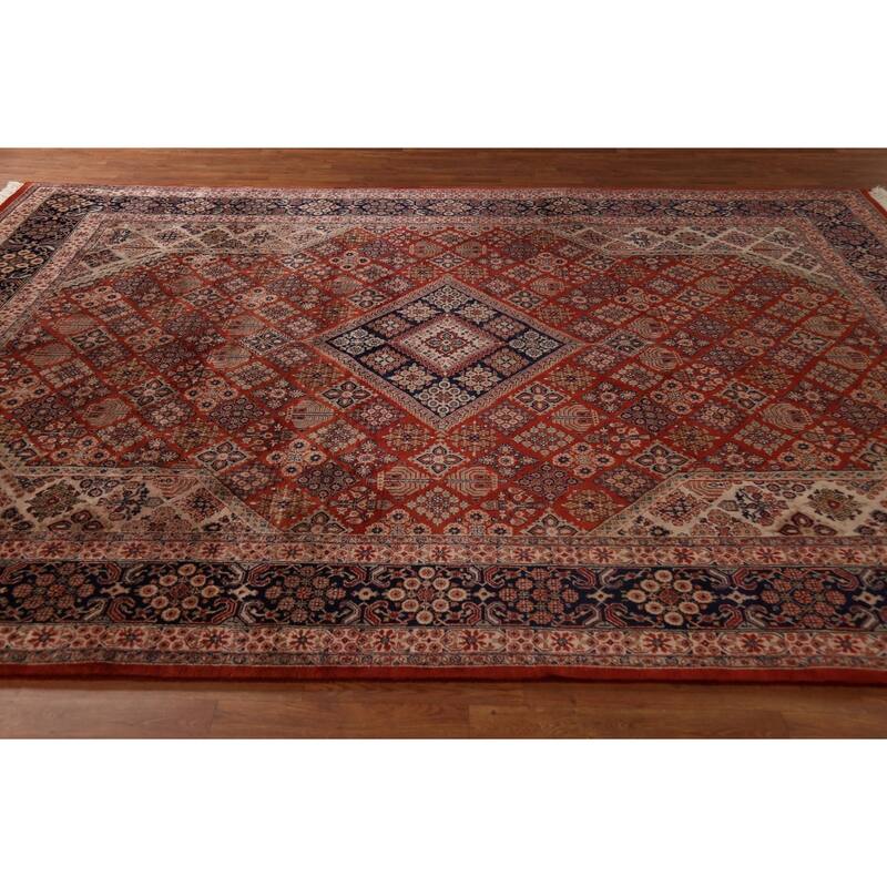 Orange Geometric Meymeh Indian Area Rug Hand-Knotted Wool Carpet - 8'8"x 11'4"