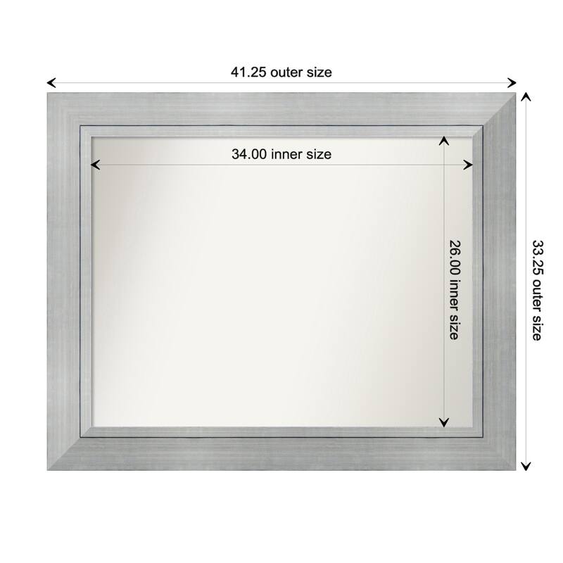 Romano Silver Framed Non-Beveled Custom Wall Mirror, Bathroom Vanity Mirror - Outer Size: 41.25 x 33.25