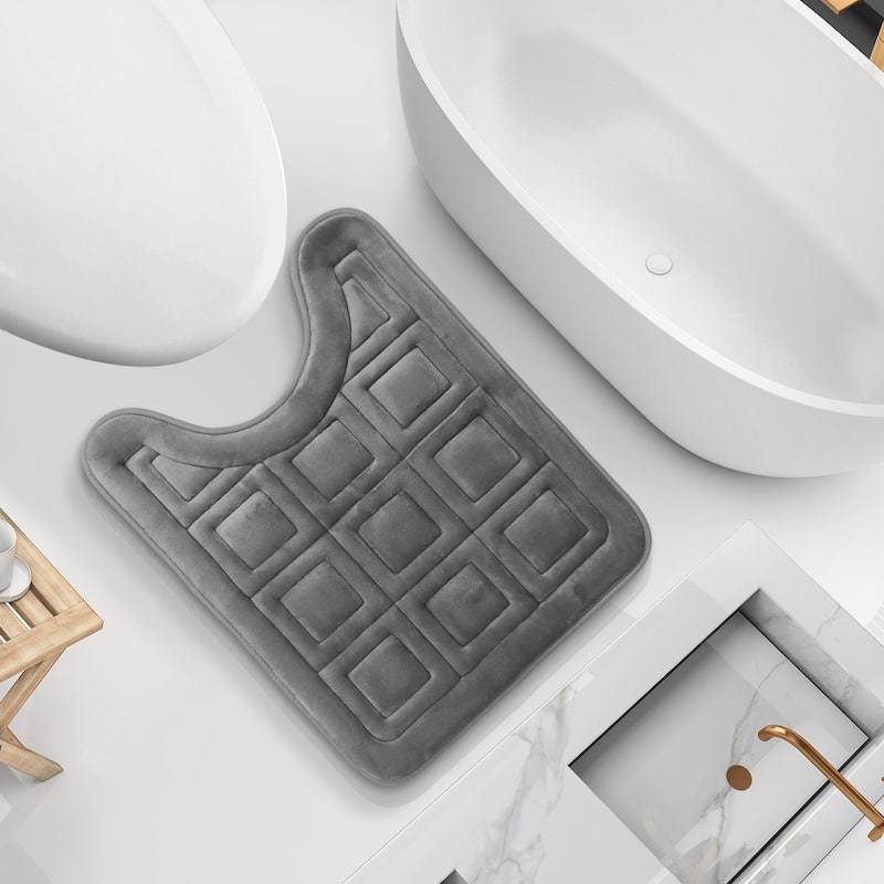 Clara Clark Ultra Soft Non Slip and Absorbent Bath Rug - Waffled Velvet Memory Foam Bath Mat - Contour - Charcoal Stone Gray