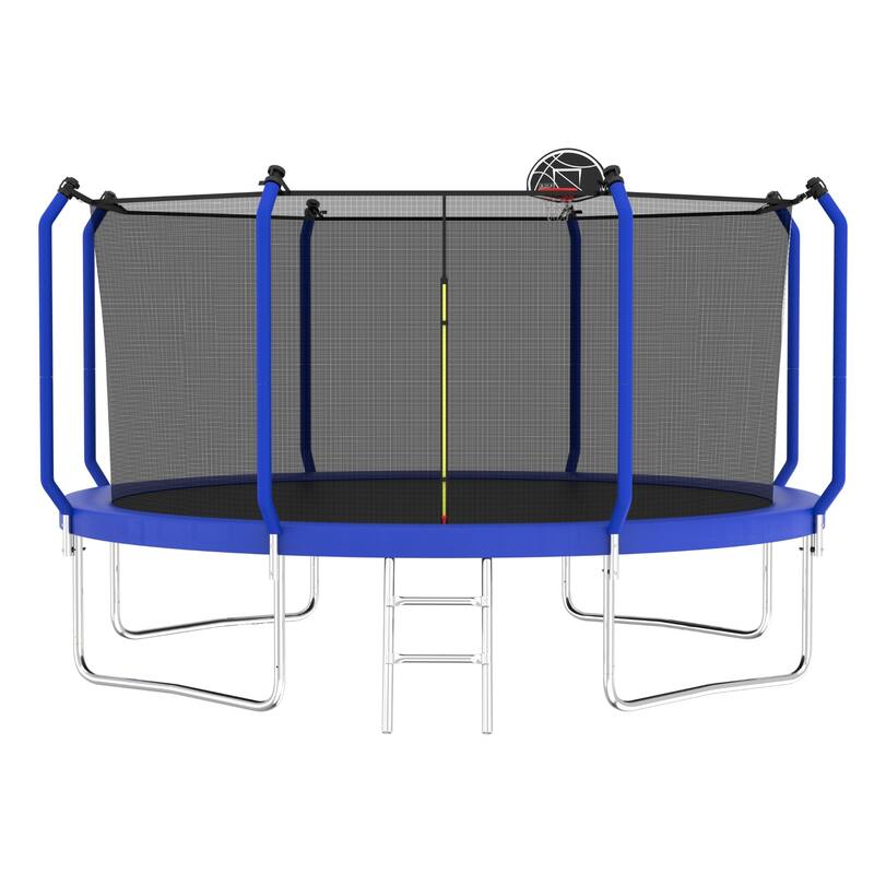 Outdoor Trampoline with Safety Net, Basketball Hoop & Ladder