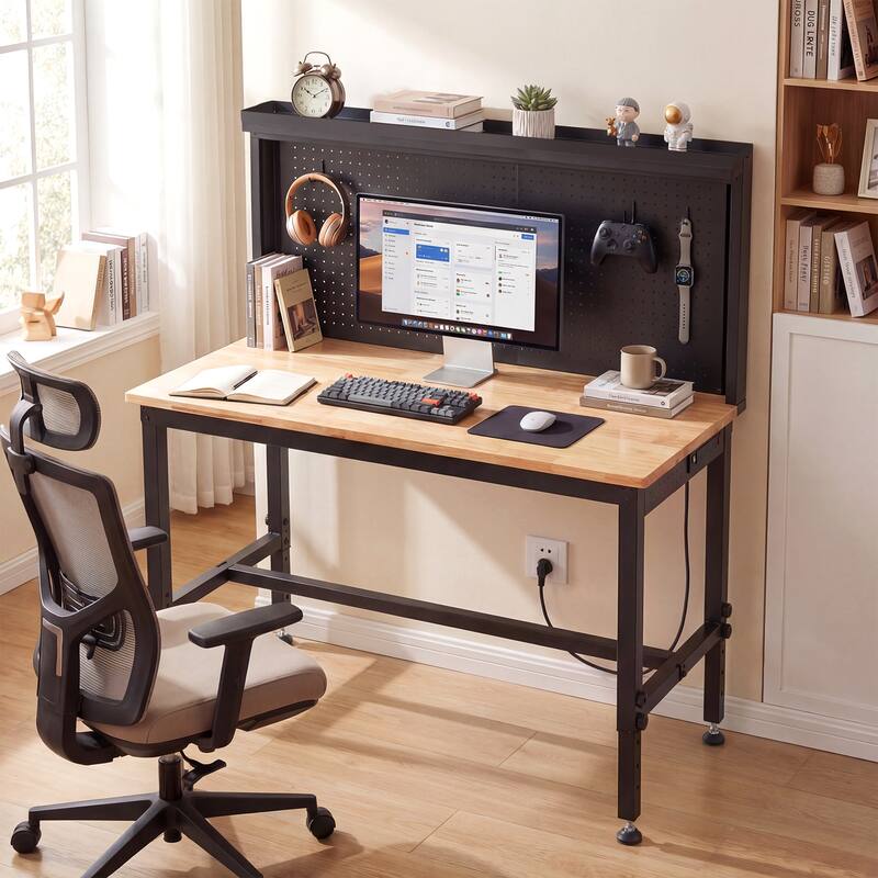 Gymax 48'' Heavy Duty Workbench w/ AC/USB Outlets and Pegboard Max