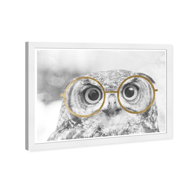 Wynwood Studio Prints Animals Nerdy Owl Black and Metallic Gold Glam Wall Art Canvas Print