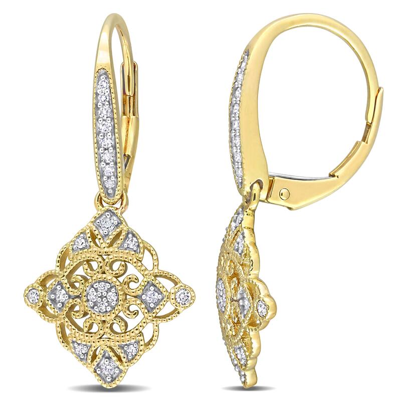 Miadora 10k Yellow Gold 1/5ct TDW Diamond Lozenge Lace Leverback Earrings