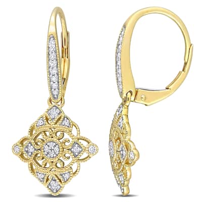 Miadora 10k Yellow Gold 1/5ct TDW Diamond Lozenge Lace Leverback Earrings
