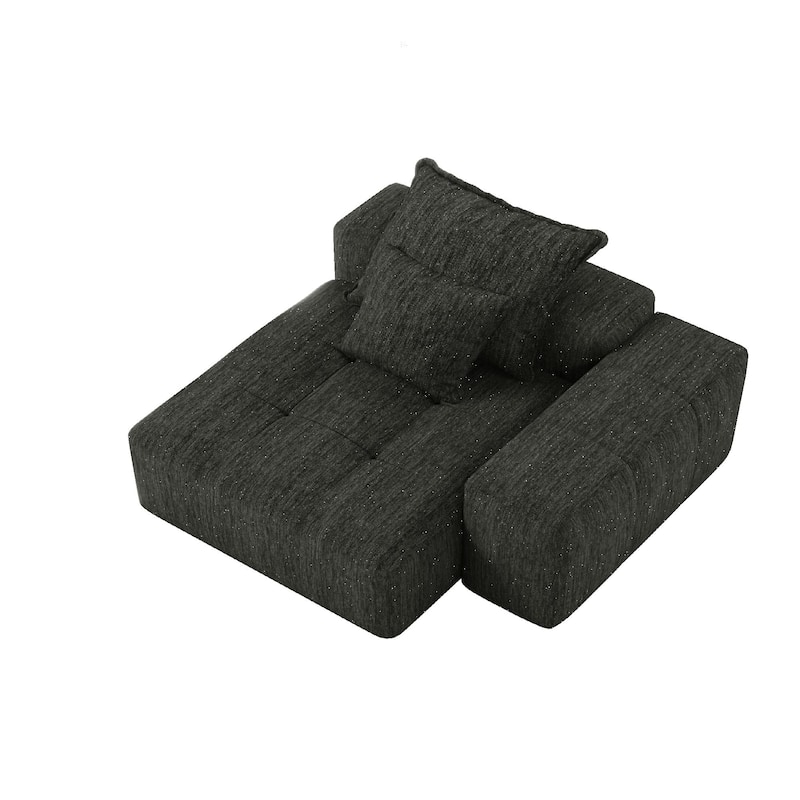56.7″ Foam 2-Seater Block Sofa with 2 Pillows for Living Room/Bedroom