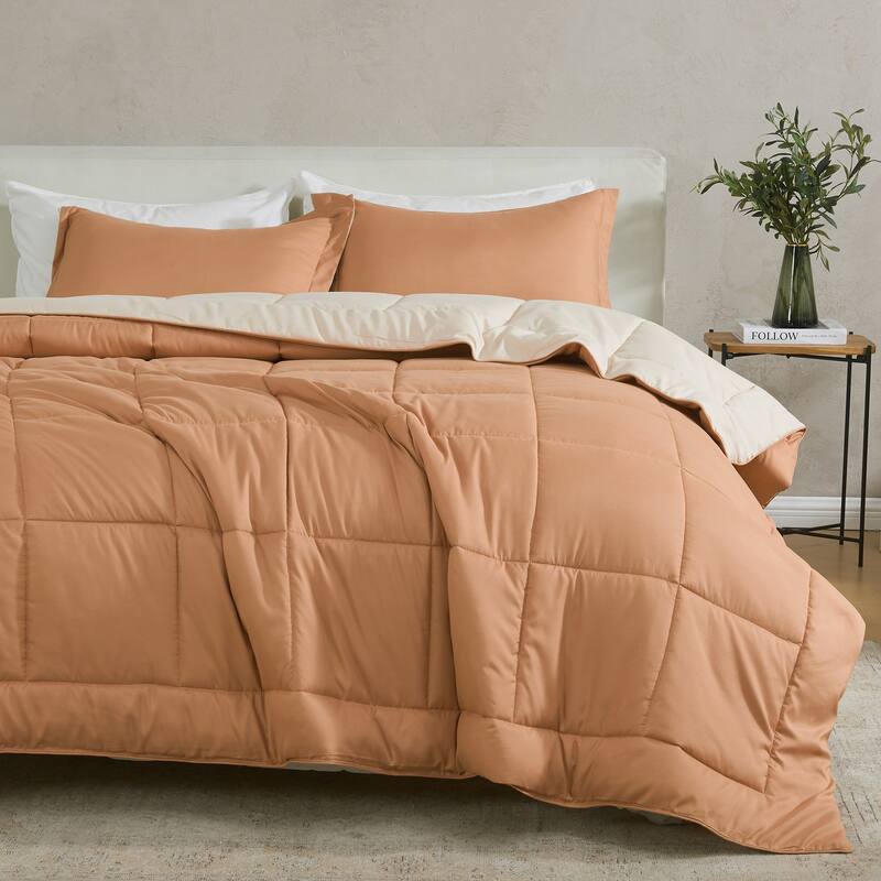 Linery & Co. All Season Down Alternative Reversible Comforter Set - Almond Solid / Sand Solid - Twin XL