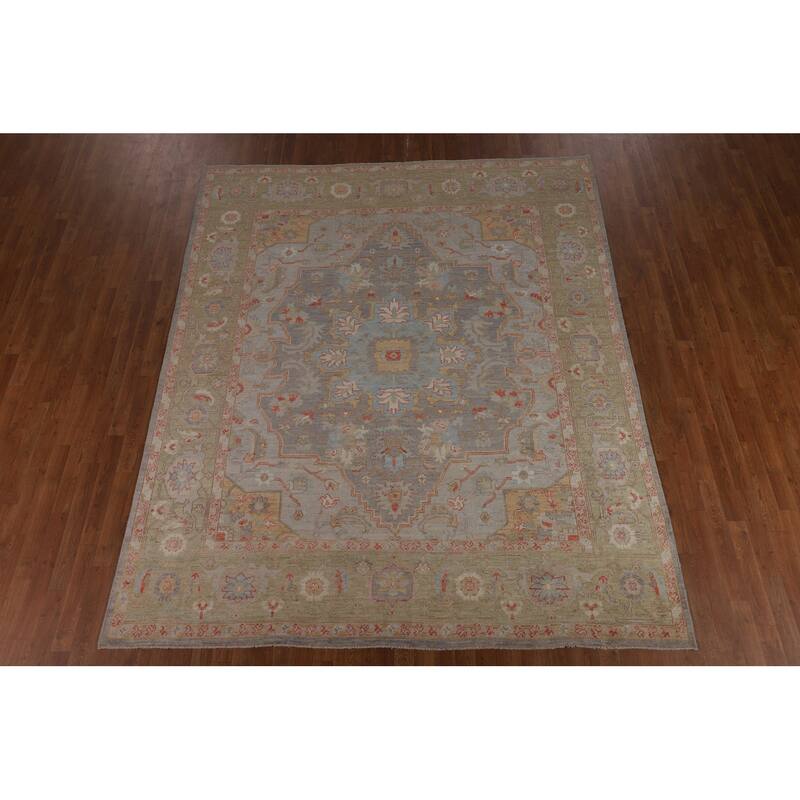Oushak Turkish Area Rug Vegetable Dye Hand-Knotted Grey Wool Carpet - 8'1"x 9'9"