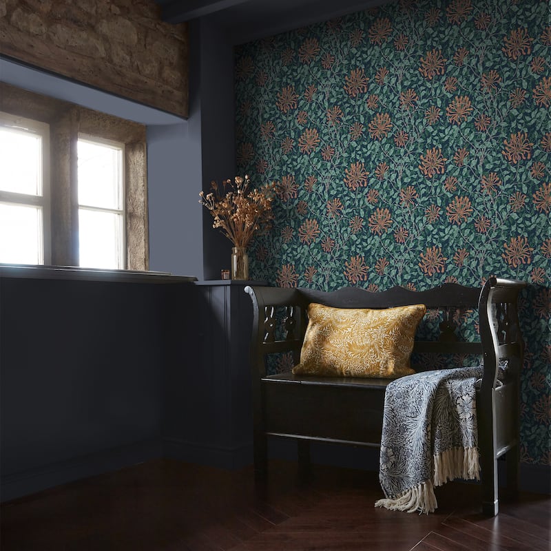 William Morris Honeysuckle Tidewater Blue Wallpaper
