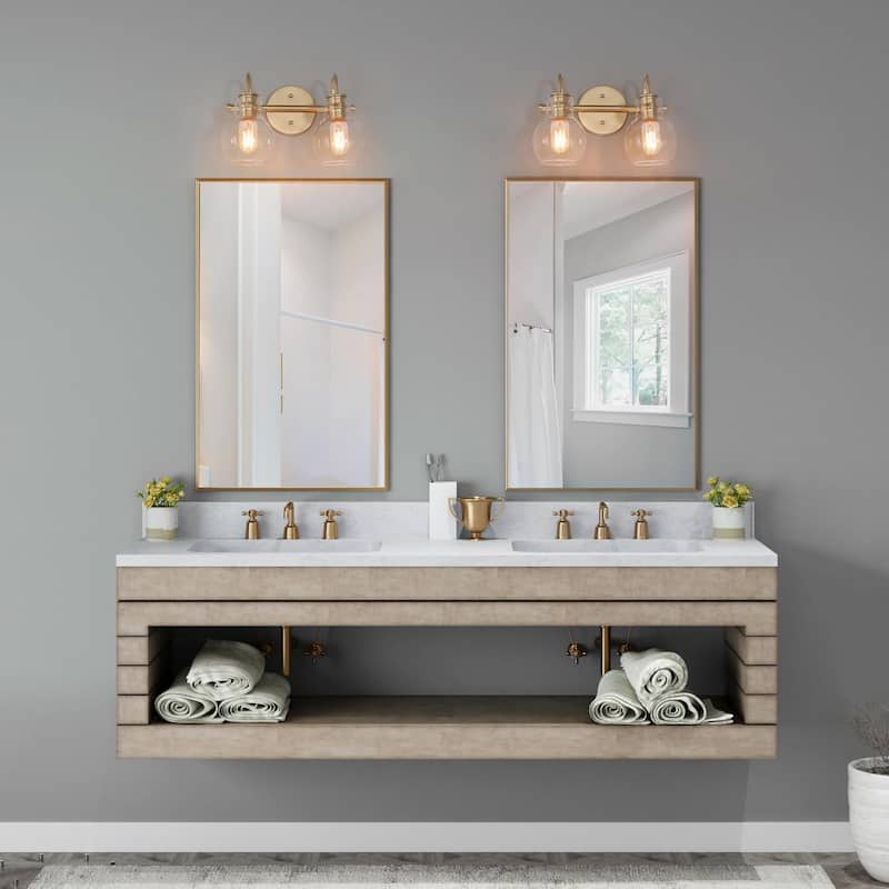 Modern Gold 2-Light Bathroom Vanity Lights Wall Sconces - L 13"x W 7"x H 9"
