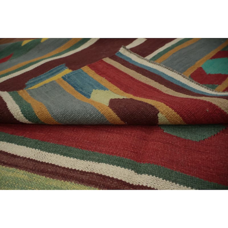 Hand Woven Oriental 100% Wool Carpet Southwestern Tribal Multi-Colored Kilim Area Rug - 13' 2'' X 9' 7''