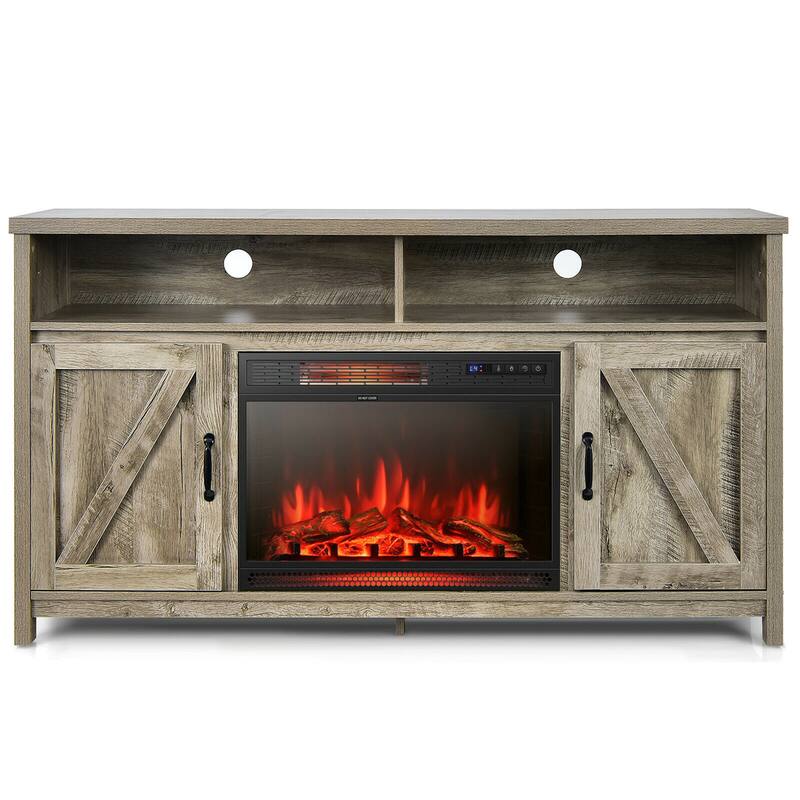 Gymax 59'' Fireplace TV Stand W/ 25'' 1350W Electric Fireplace Heater