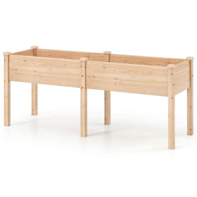 Costway Raised Garden Bed Elevated Fir Wood Planter Box with 2 Large - See Details