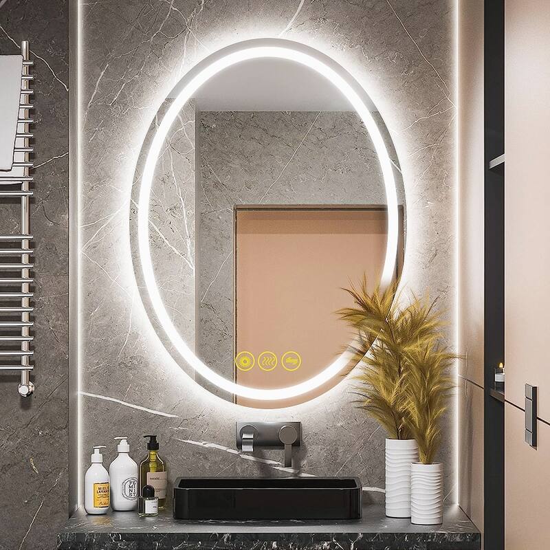 SmartReflex 24x32" Oval Frameless Backlit LED Anti-Fog Dimmable Bathroom Vanity Mirror - Clear