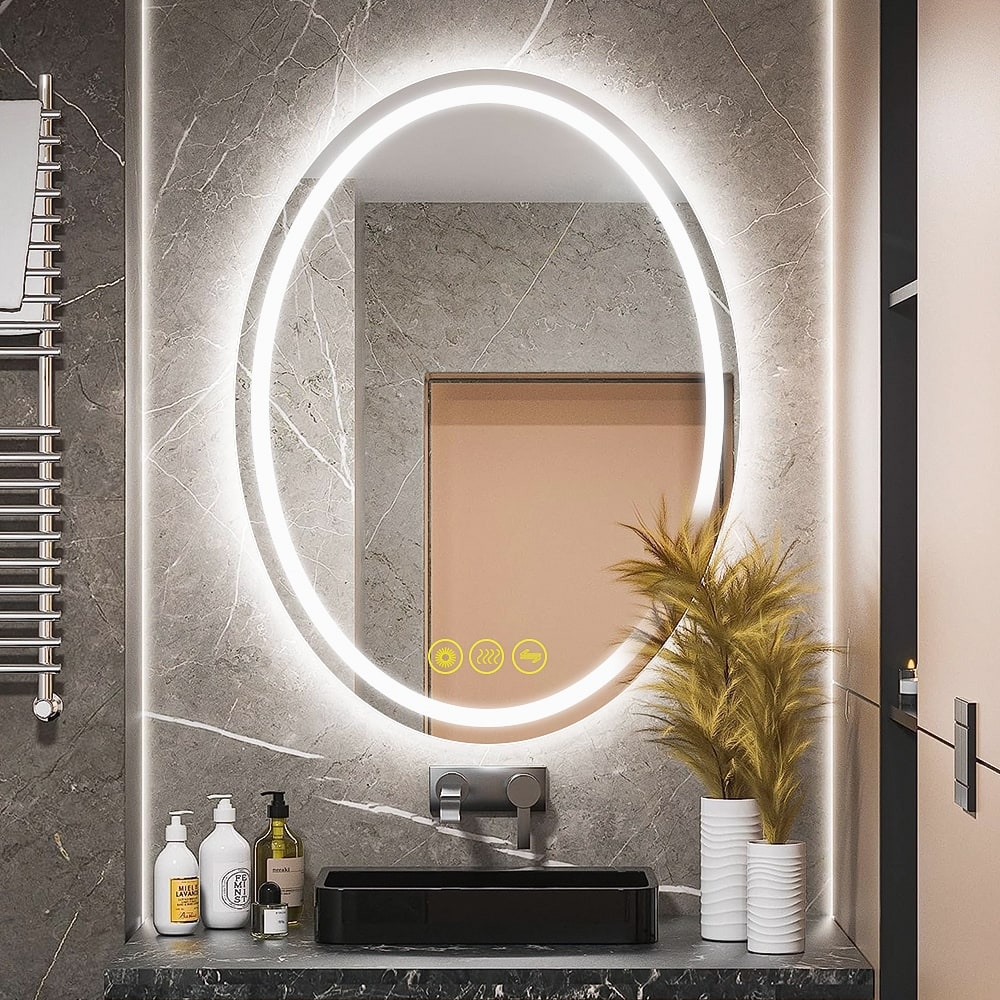 SmartReflex 24x32" Oval Frameless Backlit LED Anti-Fog Dimmable Bathroom Vanity Mirror - Clear