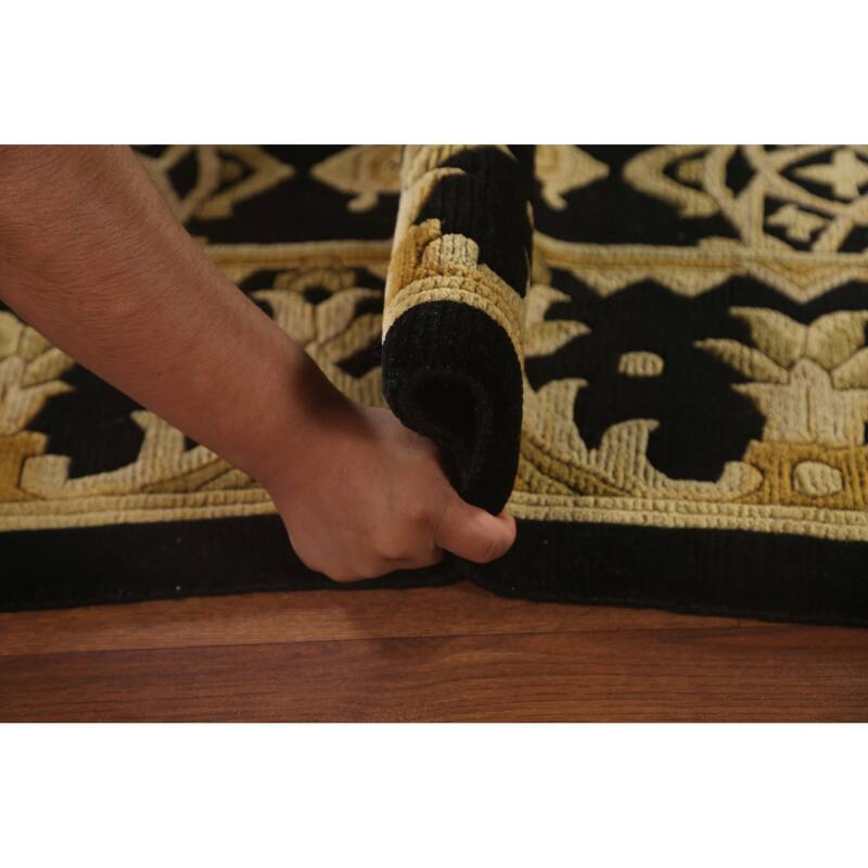 Black & Gold Agra Indian Area Rug Handmade Wool Carpet - 6'2"x 9'4"