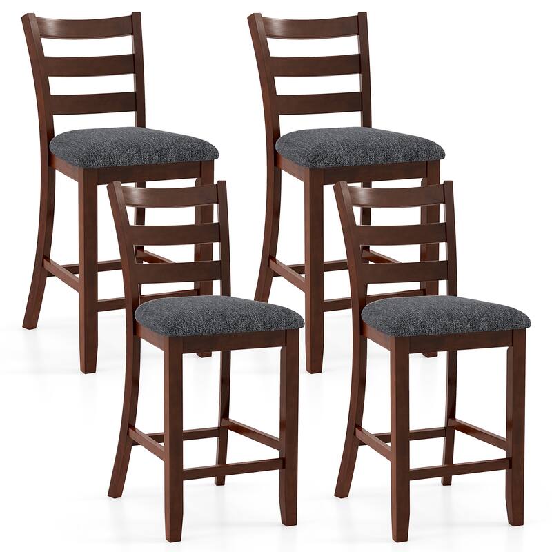 Gymax Wood Bar Stools Set of 4 Counter Height Chairs w/ Faux Leather - See Details - Counter Height - Grey + Brown
