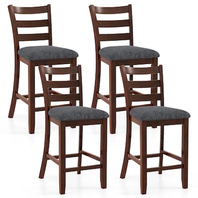 Gymax Wood Bar Stools Set of 4 Counter Height Chairs w/ Faux Leather - See Details