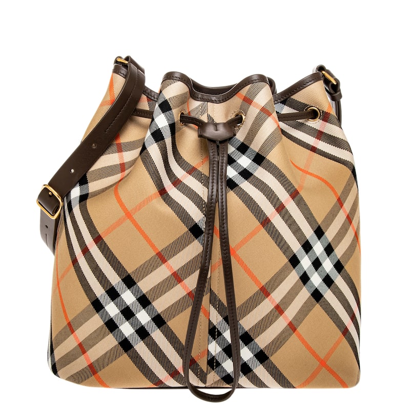 Burberry Medium Check Bucket Bag - Beige with Black