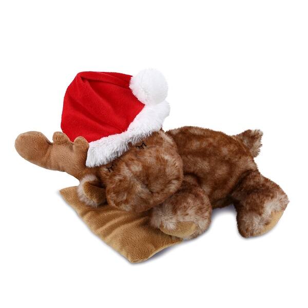 slide 2 of 6, DolliBu Santa Sleeping Moose with Pillow Plush Toy with Santa Outfit - 10 inches