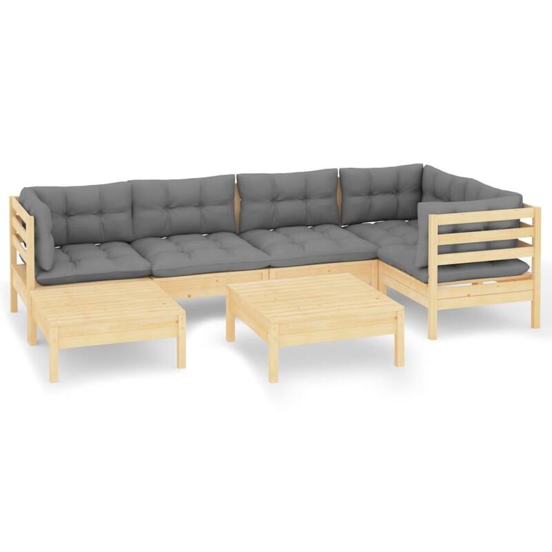 vidaXL Solid Pinewood Patio Lounge Set 7 Piece with Cushions Multi Colors - 25" x 25" x 24.6"