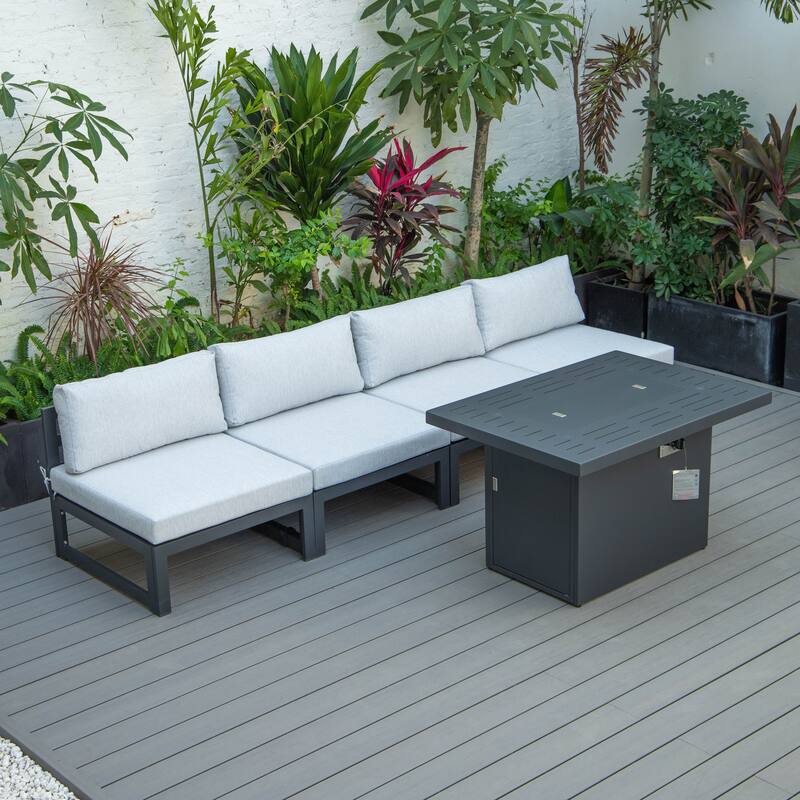 Chelsea Modern 5-Piece Aluminum Outdoor Patio Conversation Set with Coffee Table with Removable and Washable Cushion Covers