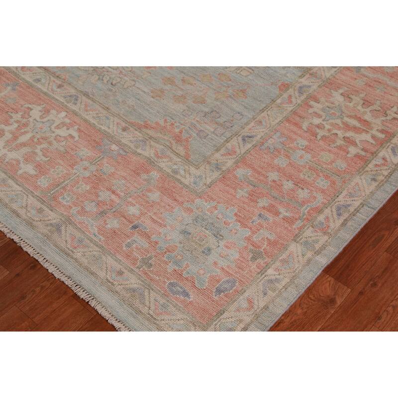 Hand Knotted Oriental 100% Wool Carpet Transitional All-Over Navy Blue & Blues Oushak Area Rug - 12' 0'' X 9' 0''