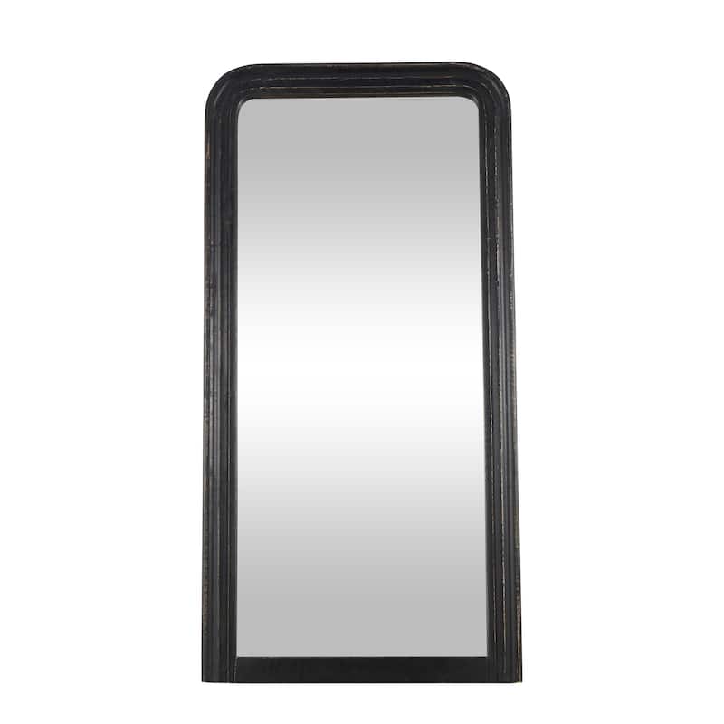 Mango Wood Distressed Room Floor Mirror with Carved Grooves - Black or Brown - Roche River Decor