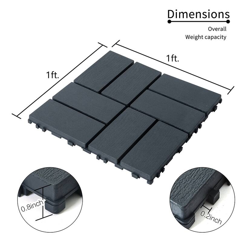 1 ft. x 1 ft. Outdoor Patio Deck Tiles, Garage Floor Tiles(Box of 44)