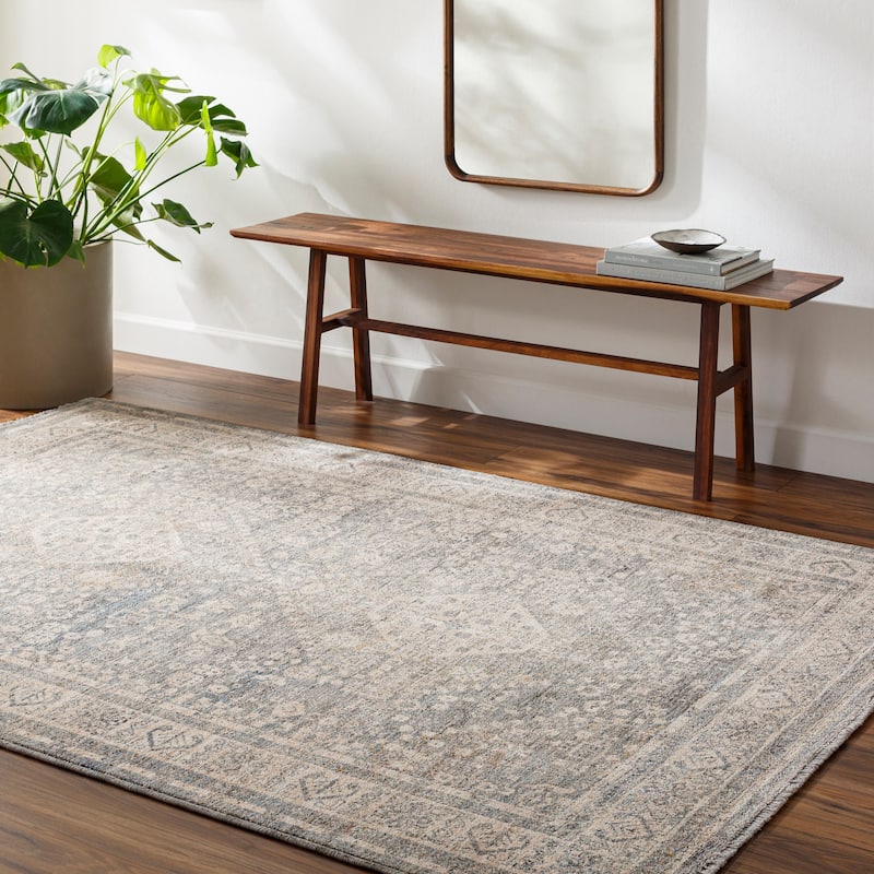 Bill Traditional Area Rug - 7'10" Round - Slate/Beige