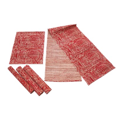 Novica Handmade Red Eden Cotton Blend Table Runner And Placemats (Set Of 5)