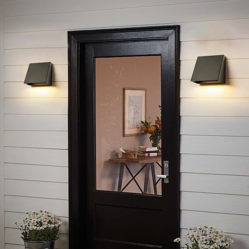 1-Light 5" H Industrial Black Triangular Aluminium Integrated LED Hardwired Outdoor Wall Light - 5 in. W x 5 in. H x 3.94 in. D