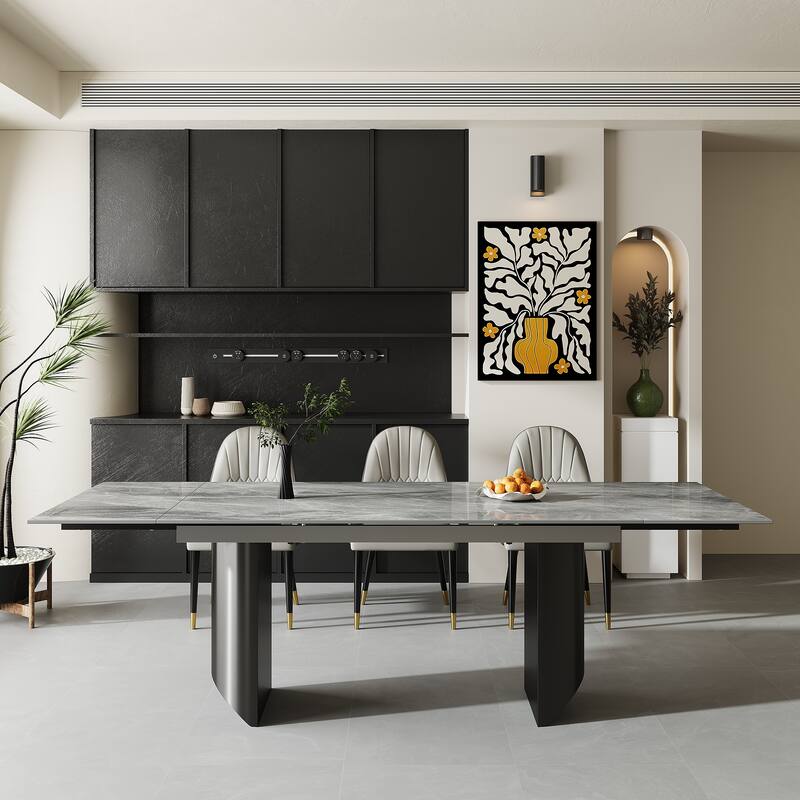 9 - Piece 94.48'' Extendable Sintered Stone Dining Table with 8 Chairs Dining Set