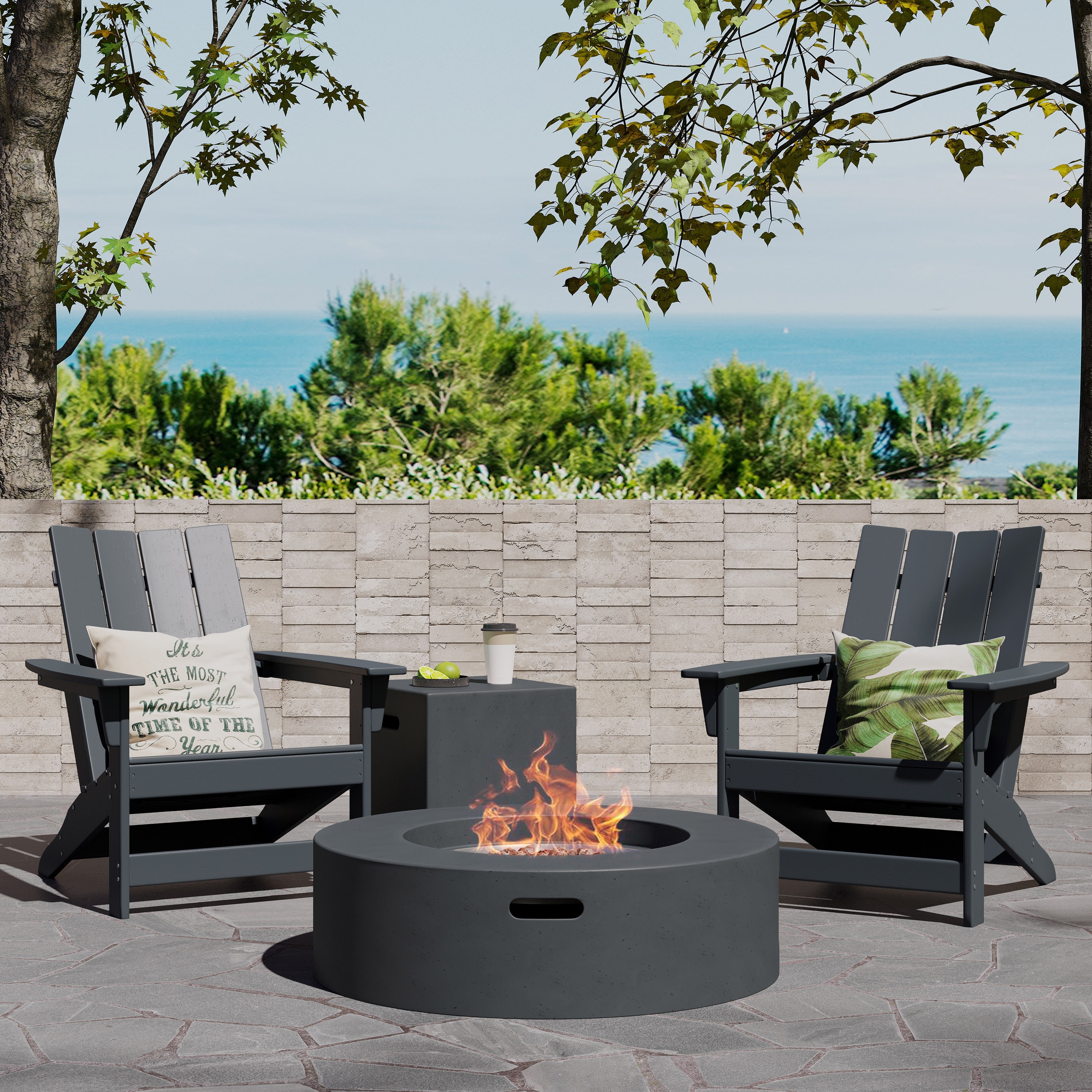 Circular outdoor seating deals with fire pit