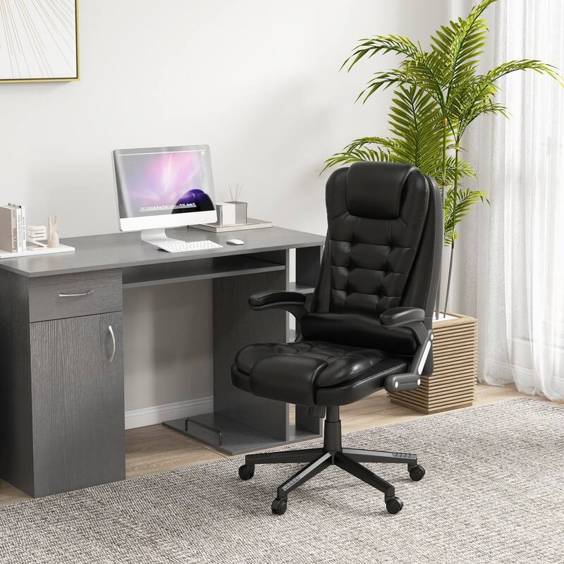 HOMCOM High Back Vibration Massage Office Chair with 6 Vibration Points, Beige - Black