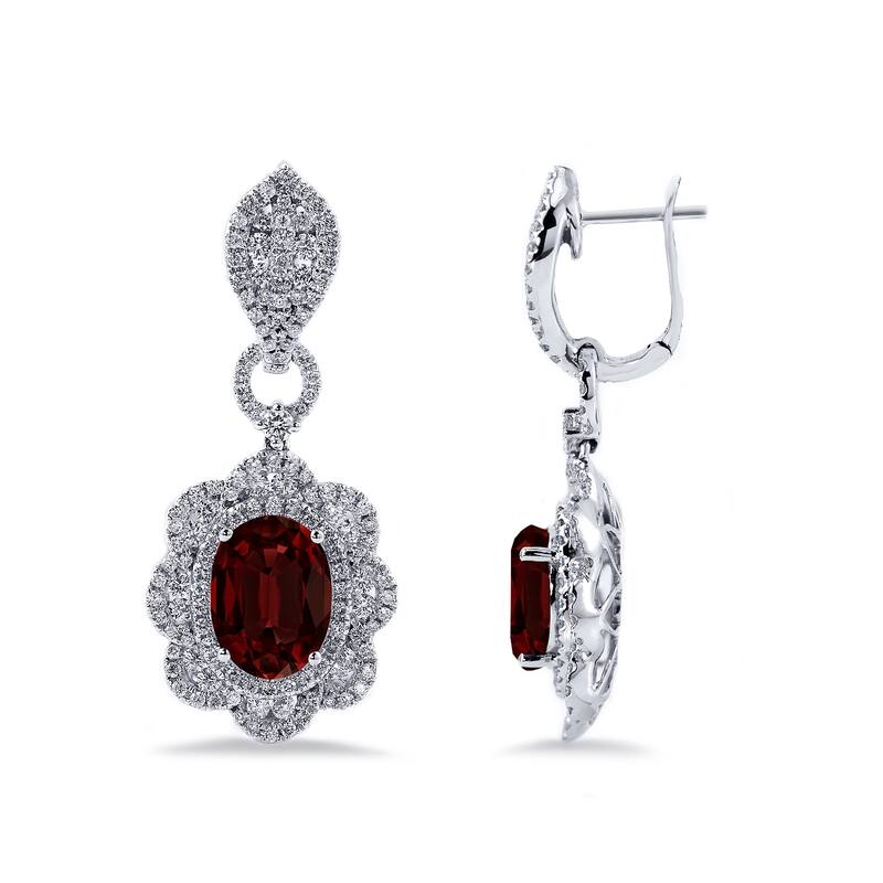 Auriya 5 5/8ct Fancy Oval-cut Garnet Halo Diamond Drop Earrings 2 3/4ctw 18k Gold